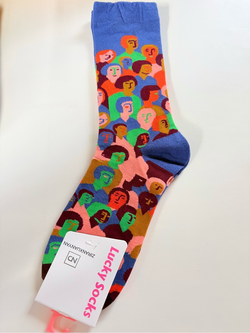 Lucky Socks Multicolor People Faces Novelty Crew Socks Size M NWT